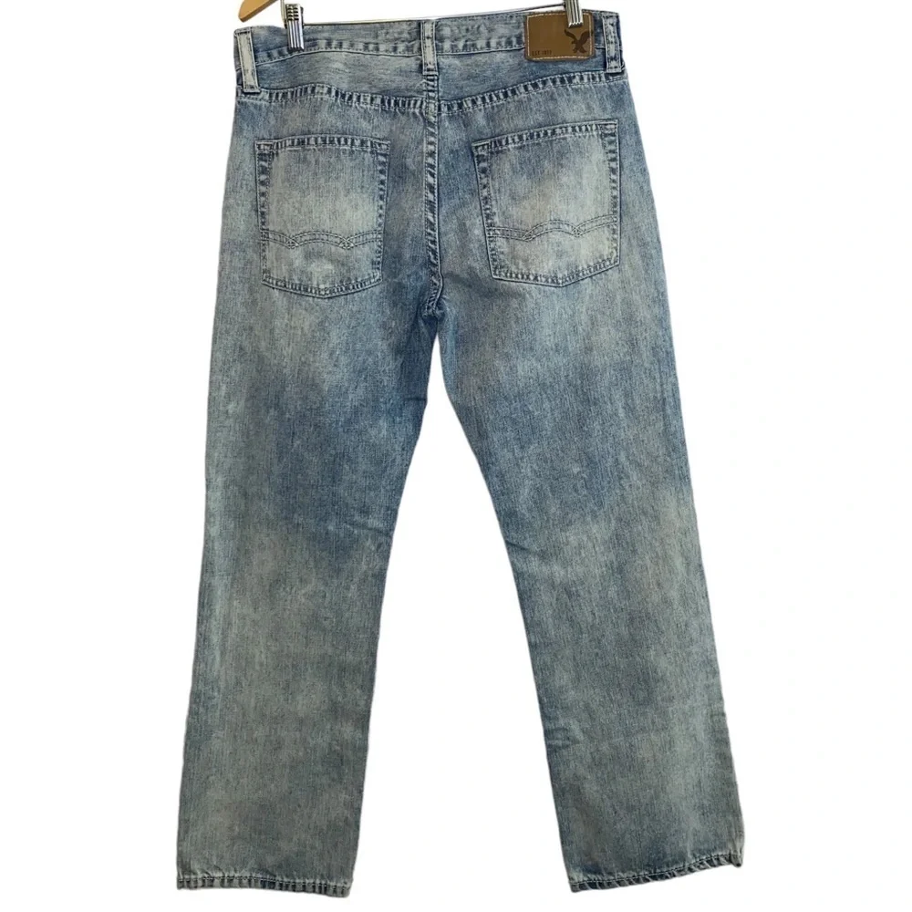 American Eagle Outfitters Acid Wash Straight Leg Denim Jeans Size 34 X 32 - Picture 5 of 8